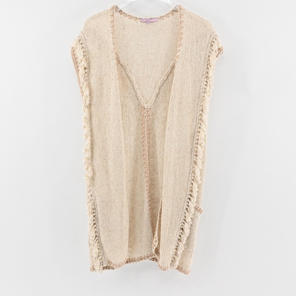 CALYPSO St Barth Cardigan Sweater Womens Size‎ 0 Beige Knit Fringe Boho Festival